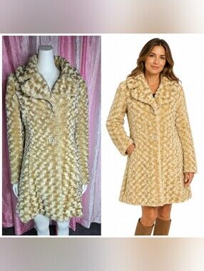 Kristen Blake Gold Faux Fur Mink Lined Fancy Coat Size Medium